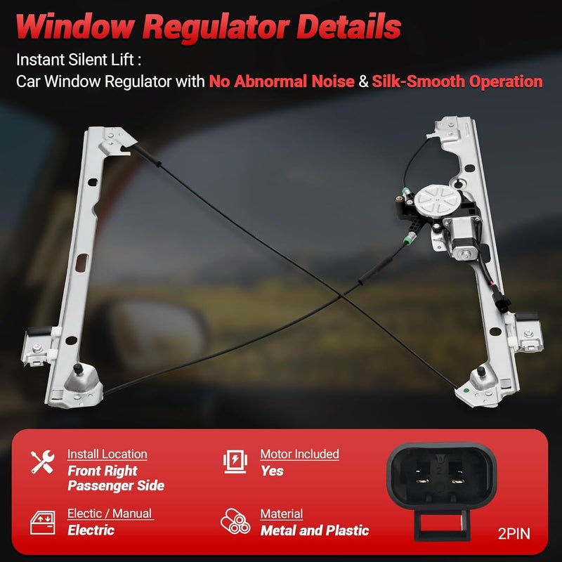 PZ 741-645 Front Passenger Side Power Window Regulator with Motor Compatible with Chevy Silverado Tahoe Suburban Avalanche, for Cadillac Escalade, for GMC Yukon, Yukon XL, Sierra, 2000-2006 - Image 3